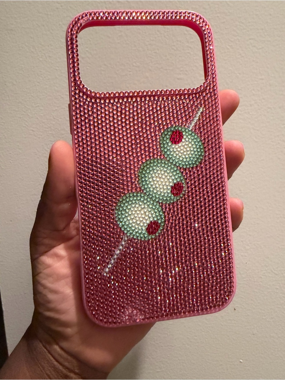 JW PEI Pink Rhinestone Olive Martini Phone Case - Bedazzled 17/18 Pro Max